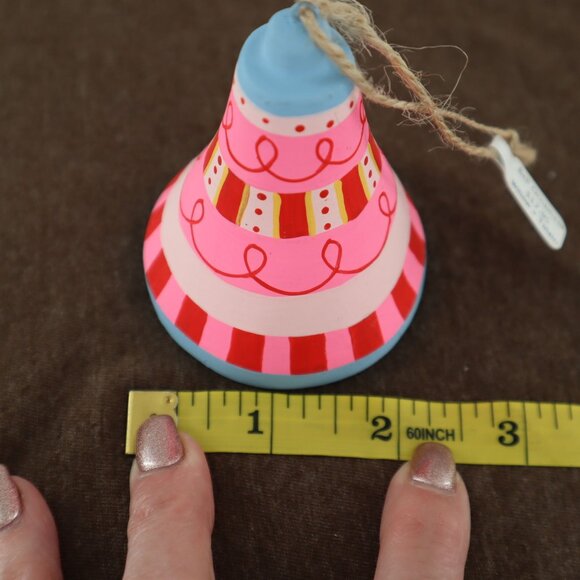 Hand-Painted Bell Ornament Pink Christmas Holiday Decor Whimsical Festive NWT - Picture 6 of 8